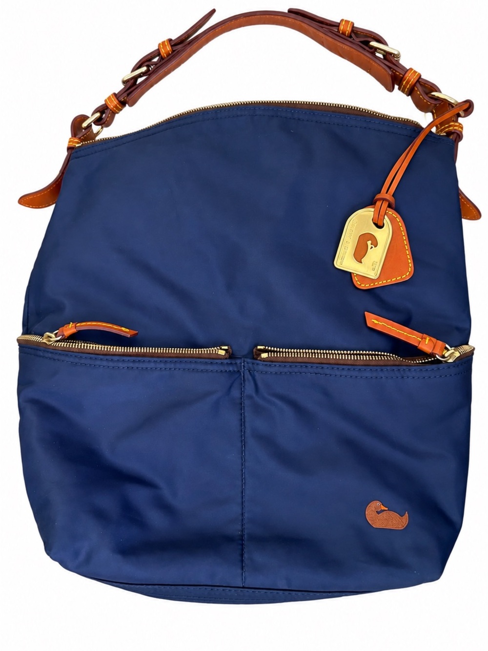 Dooney & Bourke Navy Nylon Leather Trim Hobo Shoulder Bag